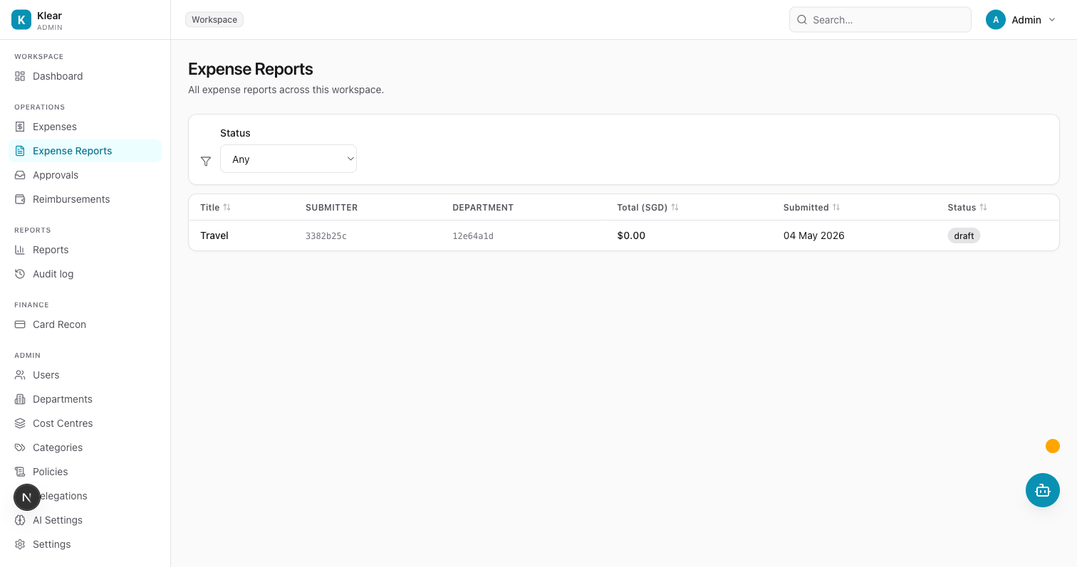 Expense reports inbox
