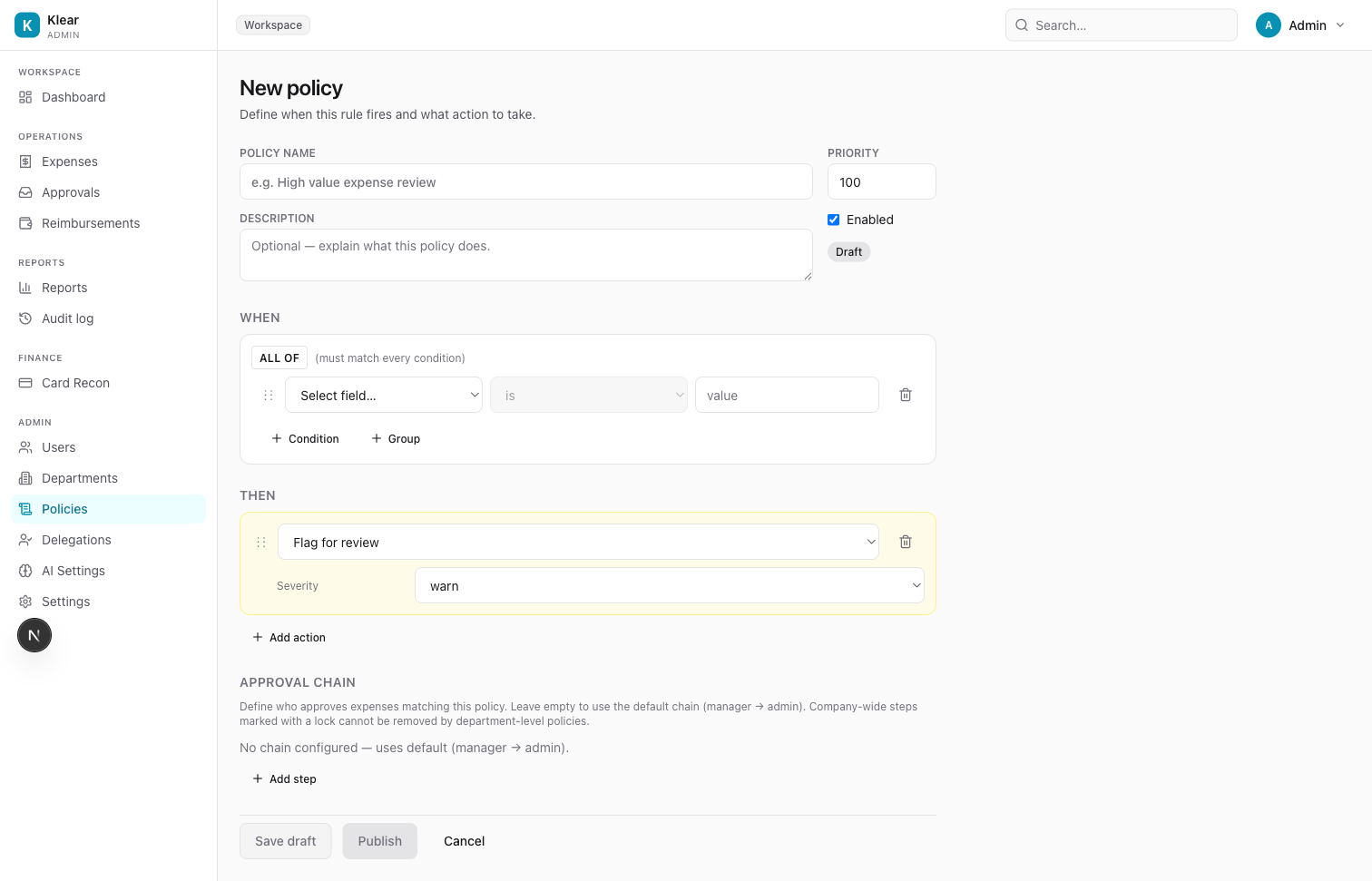 Policy builder — empty state